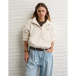 AE Sherpa Fleece Graphic Henley Sweatshirt - Cream