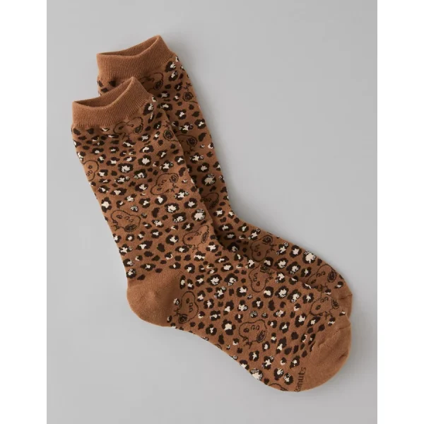 AE Snoopy Crew Socks - Brown