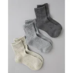 AE Solid Cropped Crew Socks 3-Pack - Heather Gray