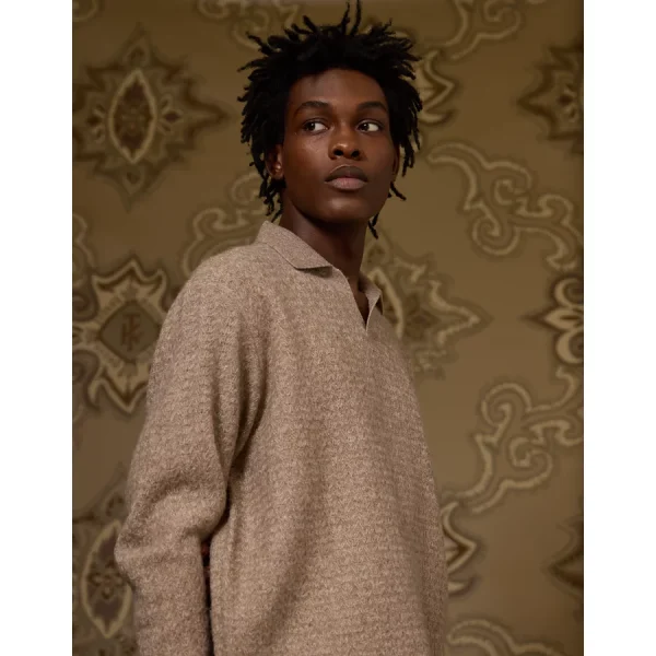 AE x Tru Kolors Long Sleeve Sweater Polo - Brown