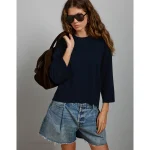 AE77 Premium Oversized Cashmere Sweater T-Shirt - Indigo