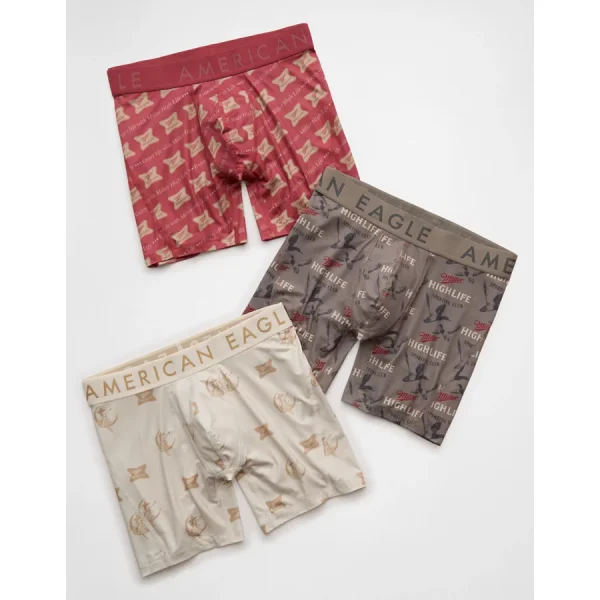 AEO Men's Miller Lite 6" Flex Boxer Brief 3-Pack - Multi