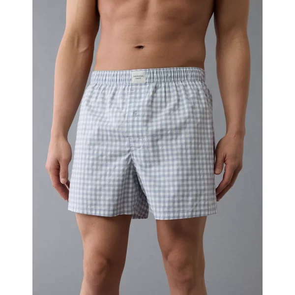 AEO Men's Plaid Stretch Boxer Short - Blue