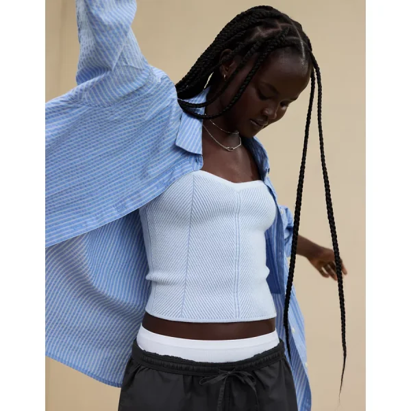 Aerie Ribbed Sweater Tube Top - Eyelet Blue