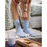 Aerie Solid Cable Crew Socks - Eyelet Blue