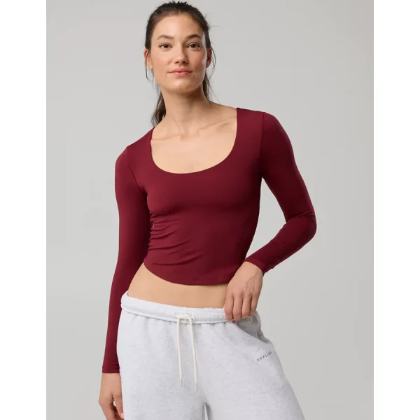 OFFLINE By Aerie Real Me Long Sleeve Scoop T-Shirt - Deep Cherry