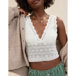 Show Off Lace Plunge Bra Top - Soft Muslin