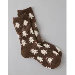 AE Cozy Christmas Tree Crew Socks - Coffee