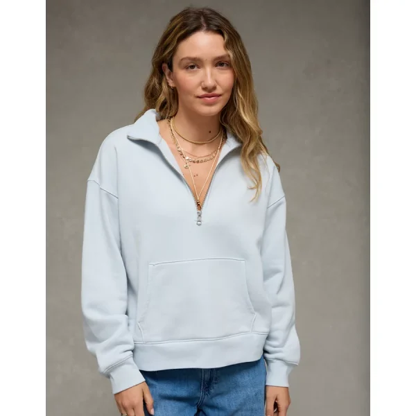 AE Everyday Luxe Quarter Zip Sweatshirt - Light Blue