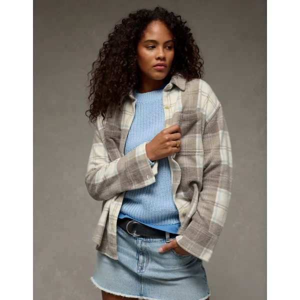 AE Fleece Shacket - Brown