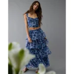 AE Floral Organza Maxi Skirt Set - Blue
