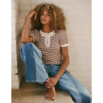 AE Henley Pointelle Sweater T-Shirt - Mauve