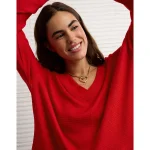 AE Long Sleeve Plush V-Neck Top - Ruby Kiss