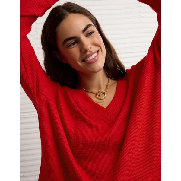 AE Long Sleeve Plush V-Neck Top - Ruby Kiss