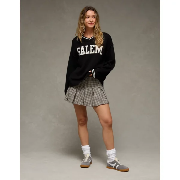 AE Oversized V-Neck Halloween Graphic Sweater - Black