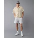 AE Poolside Linen-Blend Floral Button-Up Shirt - Khaki