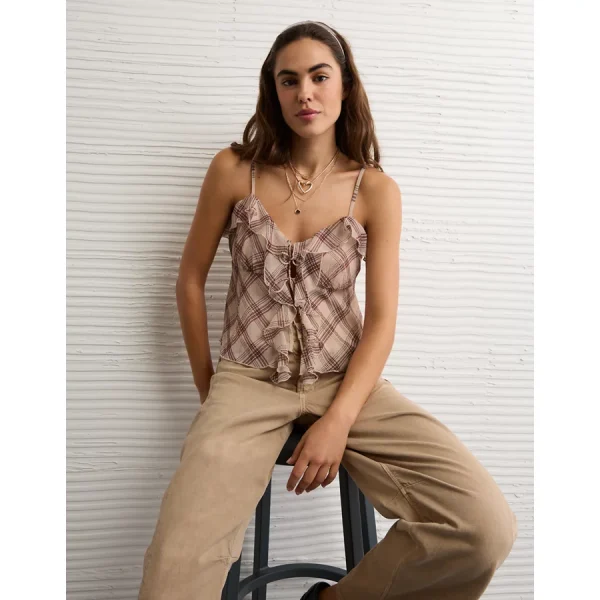 AE Ruffle Tie-Front Cami Top - Cream