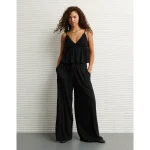 AE Sunchaser Knit Crochet Babydoll Cami - True Black