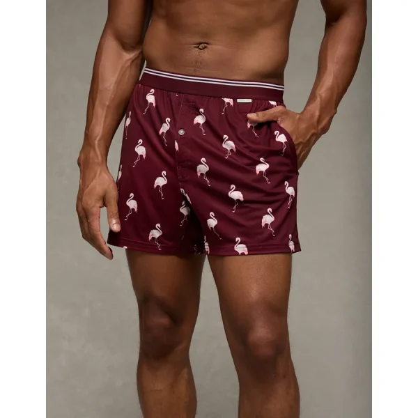AEO Men's Flamingos Ultra Soft Pocket Boxer Short - Wine