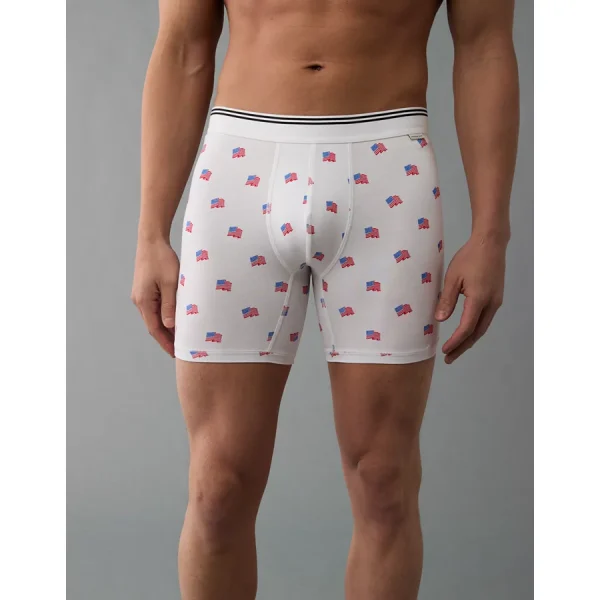 AEO Men's USA Stars & Stripes 6" Ultra Soft Boxer Brief - White