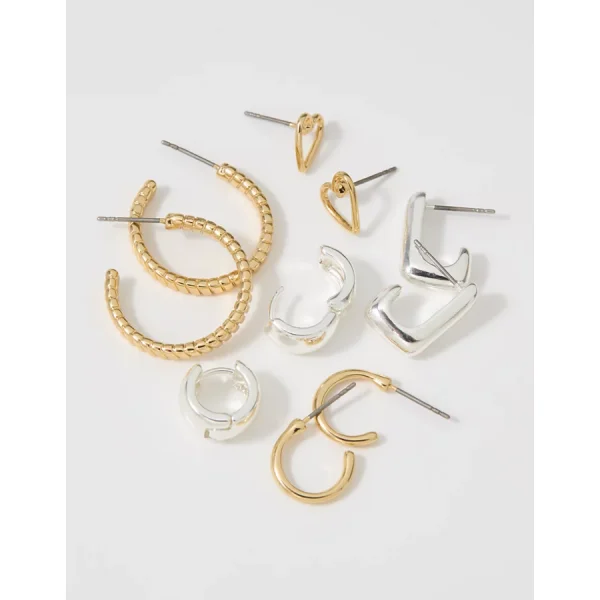 Aerie Mixed Finish Earring 5-Pack - Gold