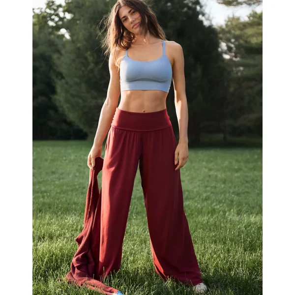 OFFLINE By Aerie Real Me Foldover Super Wide Leg Pant - Deep Cherry
