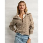 AE Cable-Knit Quarter-Zip Sweater - Toasted Almond