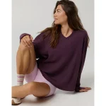 OFFLINE By Aerie Wow! Waffle Notch Neck Long Sleeve T-Shirt - Cool Berry