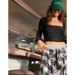 SMOOTHEZ Square Neck Long Sleeve T-Shirt - True Black